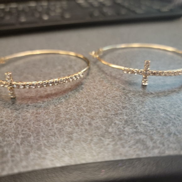 COPY - Rhinestone Cross Design Hoop Earrings - Picture 2 of 3